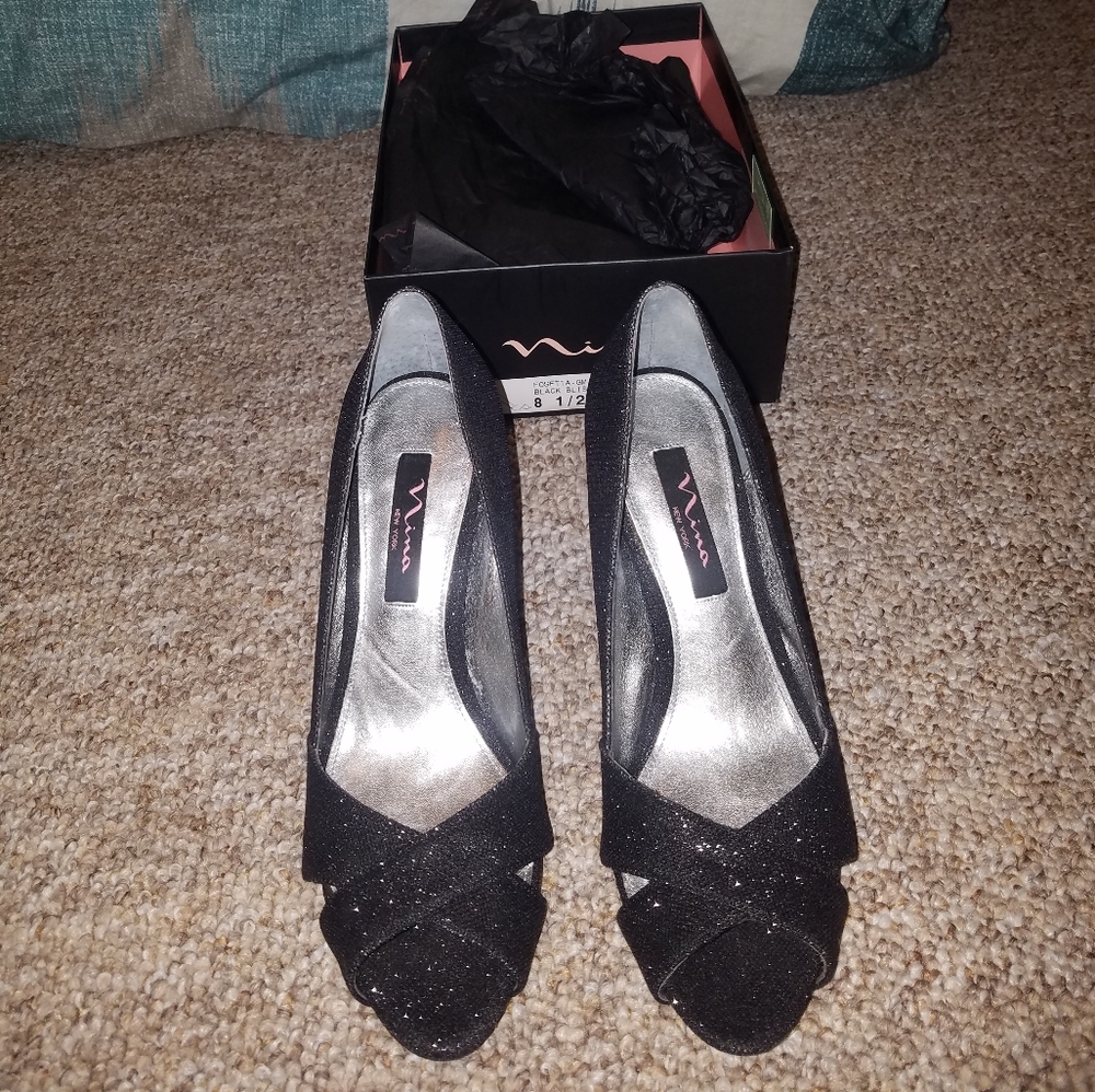 Black glitter stiletto heels